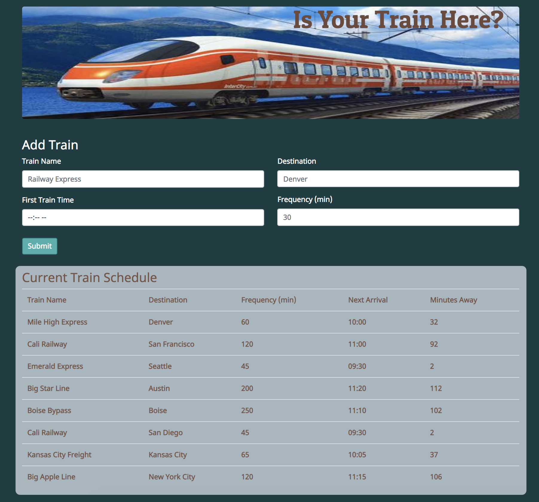 Train Time Scheduler